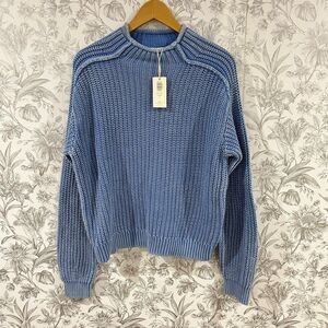 Z Supply Carraway Knit Sweater Washed Indigo Blue 100% Cotton Roll Neck Sz L